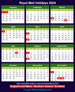 Royal Mail Holidays 2024